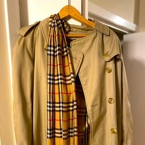 Burberry’s Trench coat with removable wool liner and silk scarf